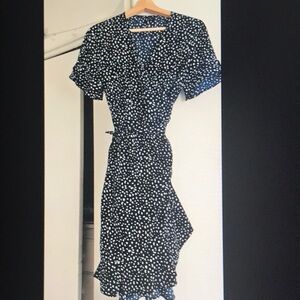 Elegant Black and White Polka Dot Wrap Dress